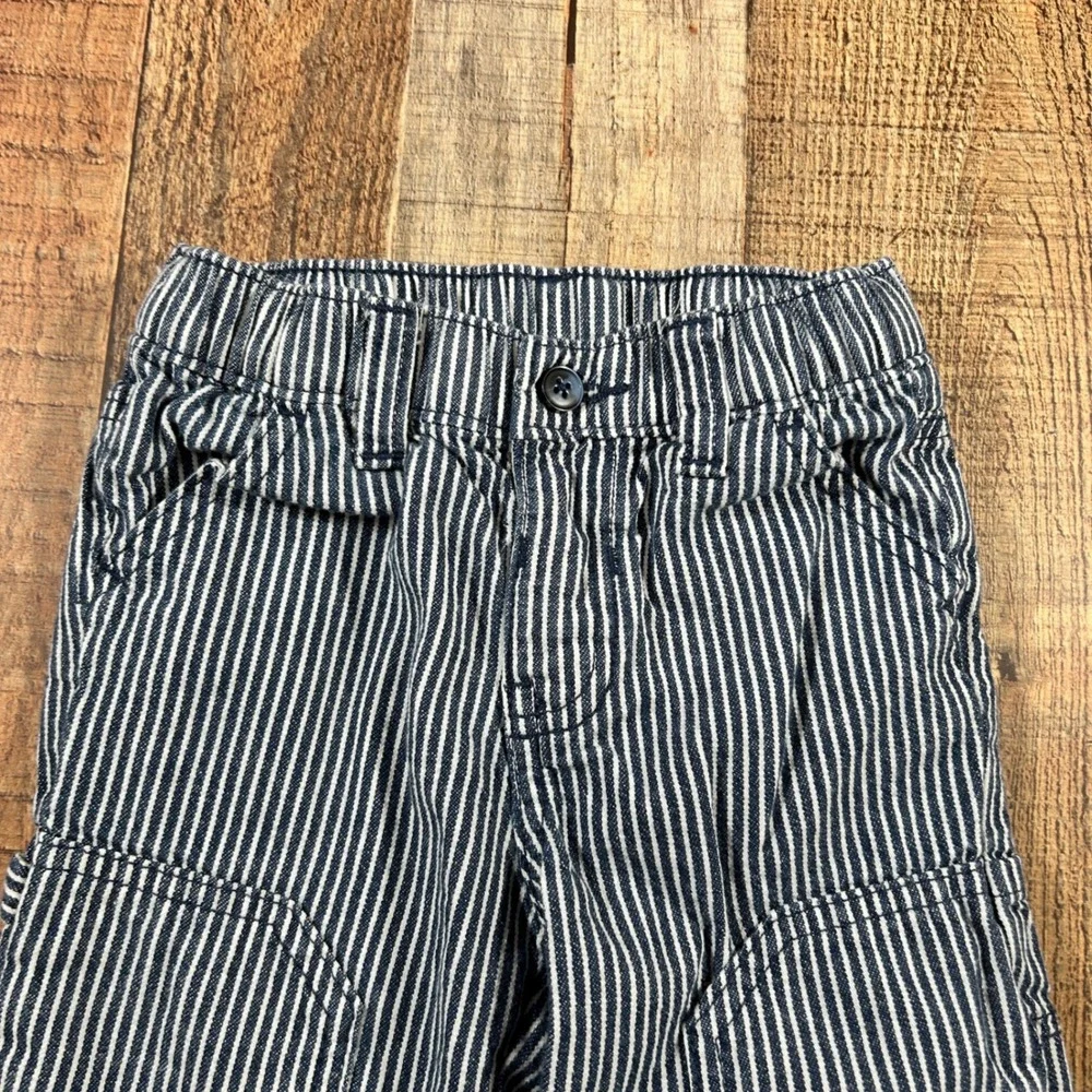 Old Navy Blue White Hickory Stripe Carpenter Pants Denim Elastic Waist Kids 3T